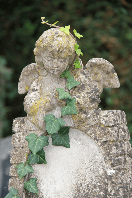 Steinengel mit grüner Planze